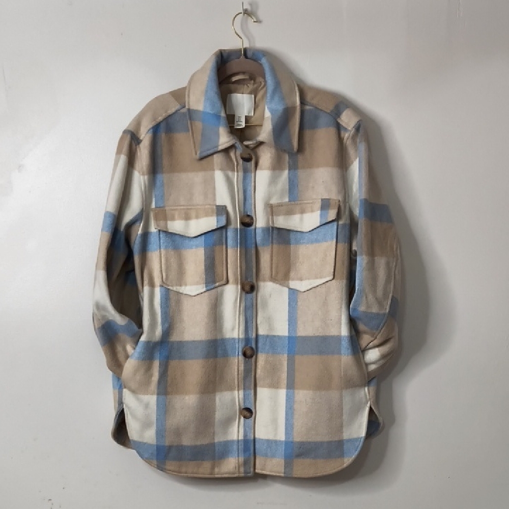 H&M Beige and Blue Plaid Shirt